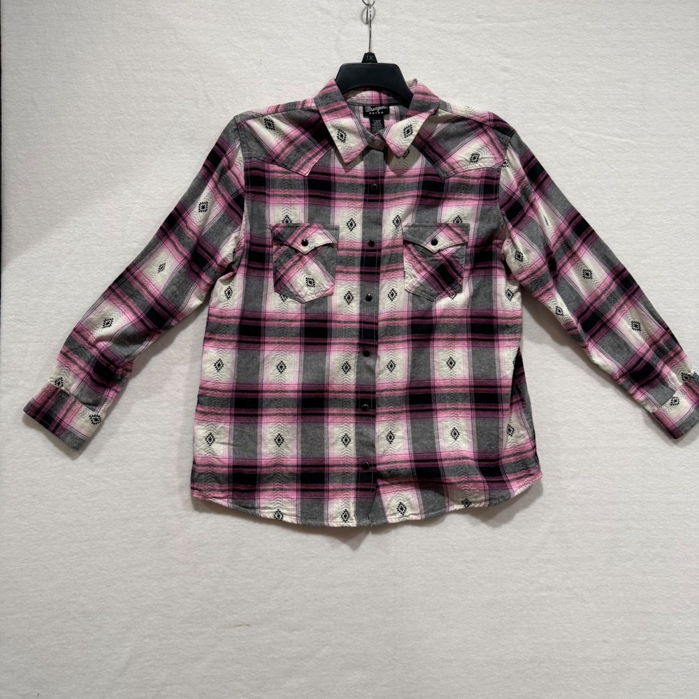 Wrangler Retro 100% Cotton Pink Plaid Western Pearl Snap Shirt Cowgirl Rodeo